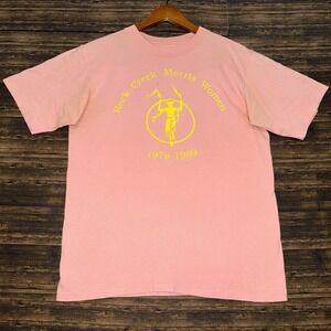 Vintage Oneita Power T Pink T Shirt Rock Creek Morris Women Size L Single Stitch